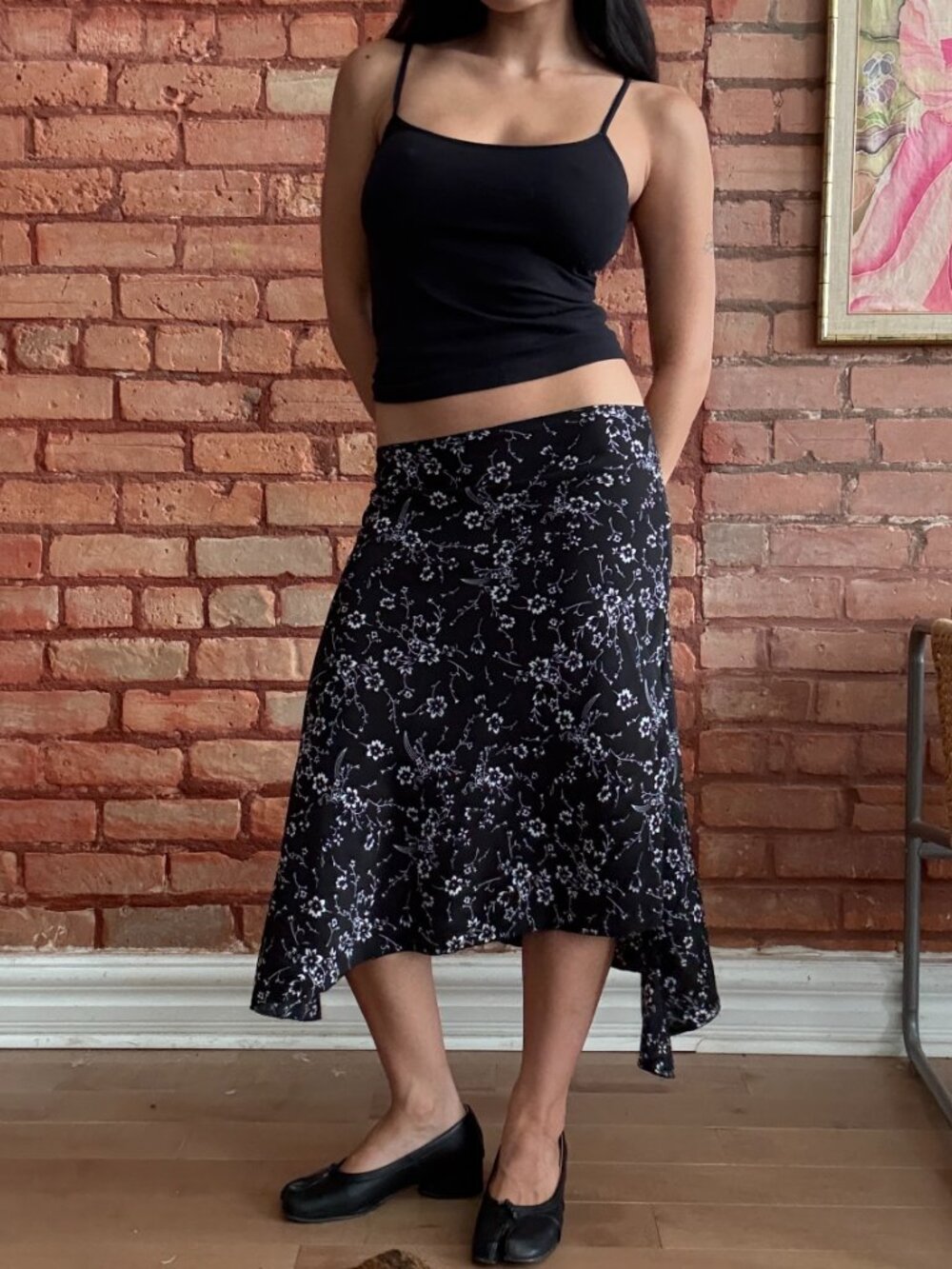 (SOLD) Floral Midi Skirt S/M Low Rise 90s